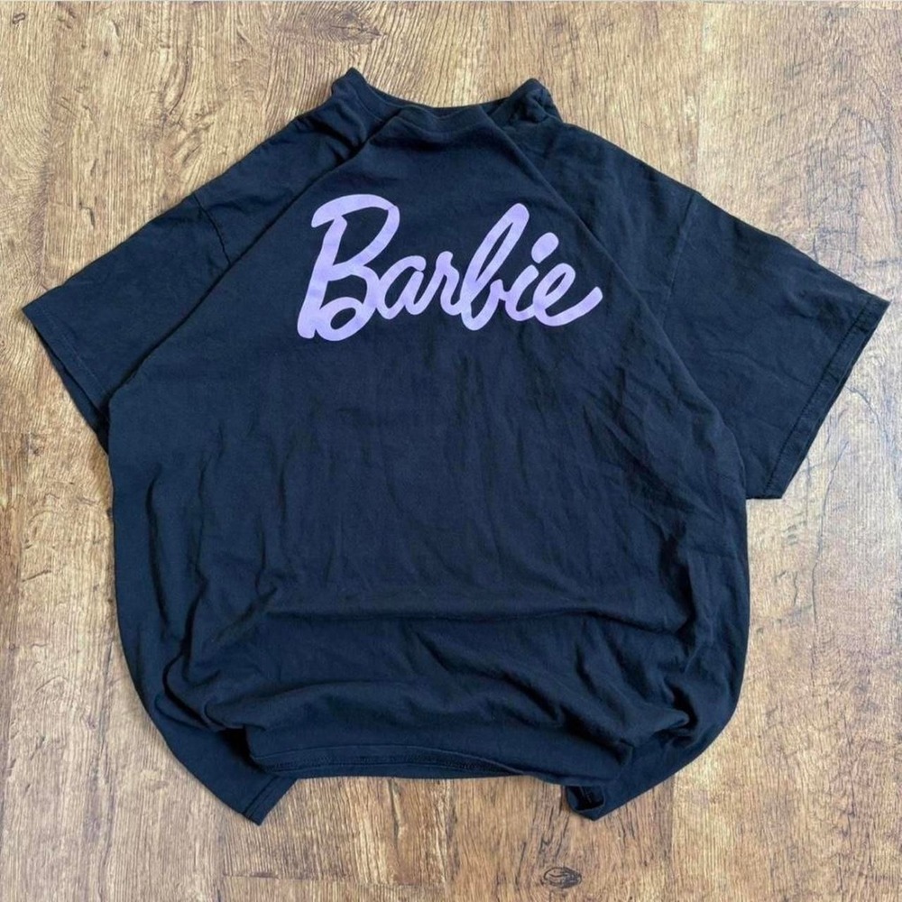 Barbie Graphic T-Shirt Faded Black Pink Logo Y2K Streetwear Mens XL